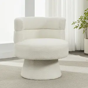 Contemporary 360° Swivel Chair, Boucle Swivel Accent Chair, Ideal for Living Room, Bedroom & Home Office, Cream White