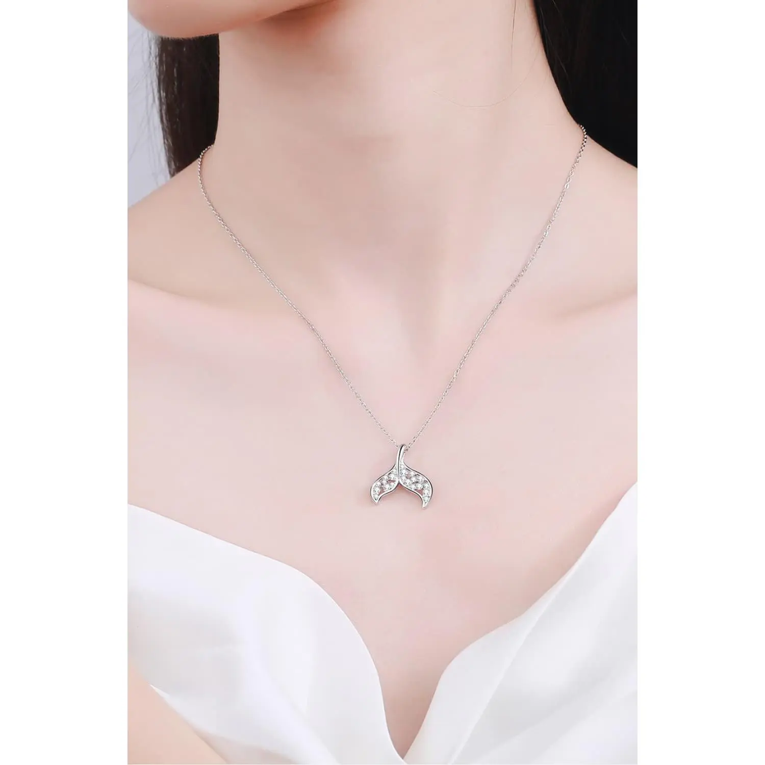 Sparkala™ Moissanite Fishtail Pendant 925 Sterling Silver Necklace