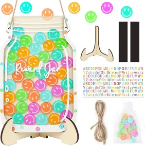 Smiley Face Magnetic Reward Jar: Personalized Smiley Faces Jar Ideal for Classroom Reward System, 42PCS Token Home Chore Chart, Teacher Good Behavior Management Tools Kids Back to School Gifts QOIUSO