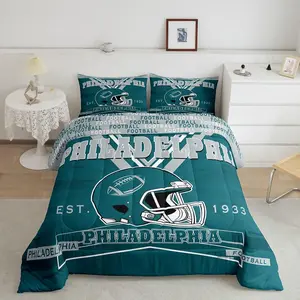 Football Comforter Set,Rugby Bedding Set for Footballs Fan,Football City Down Comforter,Sports Reversible Bed Set,(Philadelphia)
