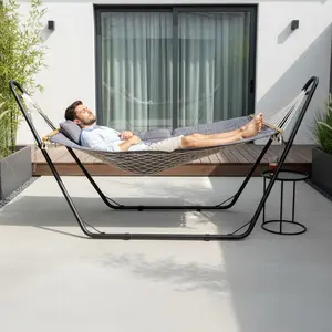 summervibes 440LBS Iron Hammock Set 315×104×128CM White Bed Black Frame Double Pole Cotton Padding Net Pocket