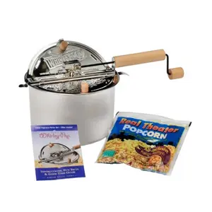 212 MAIN Stainless Steel Manual Crank Popcorn Maker Pan Kit, with Detachable Metal Lid, Patent Stirrer, Seasoning and Real Theater Popping Function (Model 24003DS)
