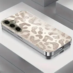 Sparkle Leopard Print Electroplated Glass Case for Samsung S25-S20, Note20-Note10, a Series, Anti-Dirty, Fashionable, Trendy Phone Cover