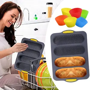 French Bread Baking Pan,Bread Making Accessories,Silicone Bread Pans for Baking with 6 Muffin Cups, Loaf Pan Nonstick & Heat Resistant Silicone Baguette Pan, Sub Roll Baking Pan,Hoagie Roll Pan,Hand Tools Kits