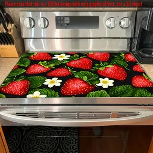1pc 2D Flat Strawberry and Floral Pattern Stove Protector Mat,Non-Slip, Heat-Resistant Synthetic Cover for Electric Glass Stovetop, Scratch-Resistant, Multi-Purpose for Flat Top Oven, Washer, Dryer, Mouse Pad, Kitchen Décor