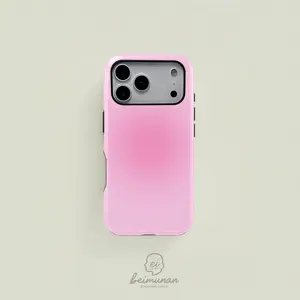 Gradient Pink Aura Phone Case， Rugged Shockproof 2in1 Protective Cover for iPhone 17 16 15 14 13 12 Pro Max， Samsung Galaxy S25 S24 S23 S22 Ultra Series Holiday Gift Minimalist Stylish Case