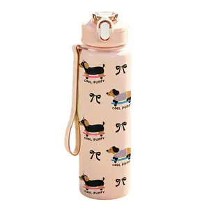 Cool Puppy Print Water Bottle, Drinkware, Portable Lightweight Leakproof Flip Cap, Cute Dachshund Dog Design, Ideal for Girls and Students, Perfect for Outdoor Use