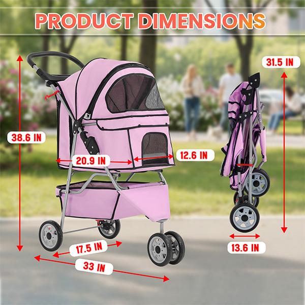 FDW 3 Wheels Pet Stroller Dog Cat Cage Jogger Stroller for Medium Small Dogs Cats Travel Folding Carrier Waterproof Puppy Stroller with Cup Holder & Removable Liner
