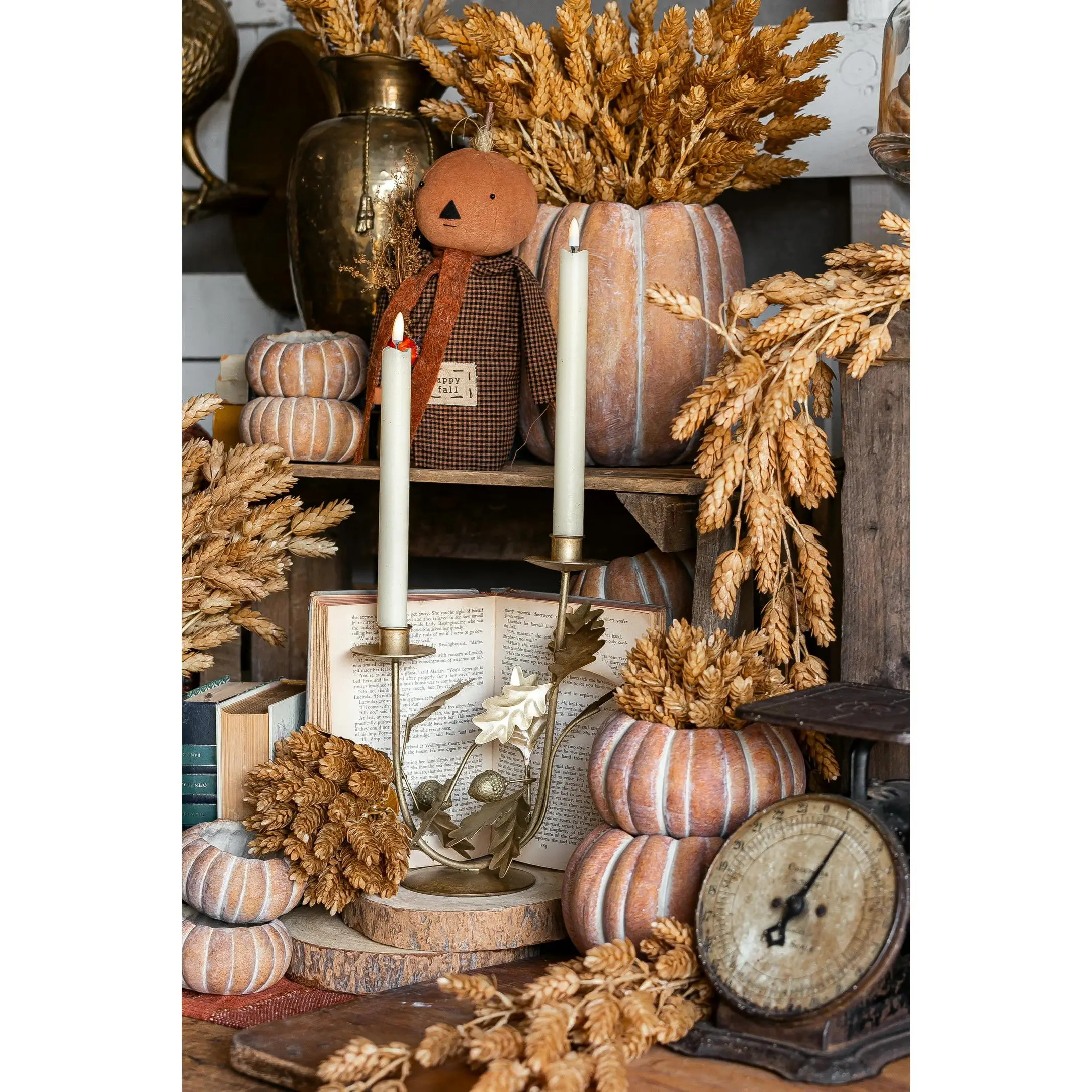Antique Gold Leaf and Acorns Candelabra