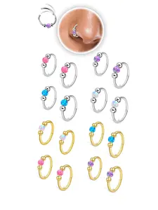 Opal Decor Nose Ring, Stainless Steel Nose Ring, Nose Rings Hoops, Nose Piercing Jewelry, Fashionable Body Jewelry for Women & Girls, Trendy All-match & Exquisite Jewelry for Birthday Gift
