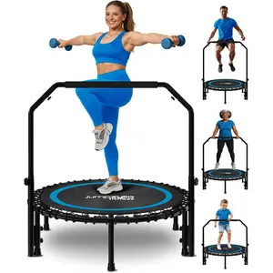 Fitness Rebounder Trampoline for Adults with Bar and Elastic Bands, 450/550 lbs Mini Trampoline for Adults, Exercise Trampolines, Rebounders with Adjustable Handle, Indoor/Outdoor 40/48 in