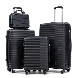 4 Piece Luggage Set 14/20/24/28 Inch, PP Lightweight Spinner Wheel Luggage, Carry On Suitcase with Telescopic Handle & Combination Lock, Includes 14" Cosmetic Case, Black