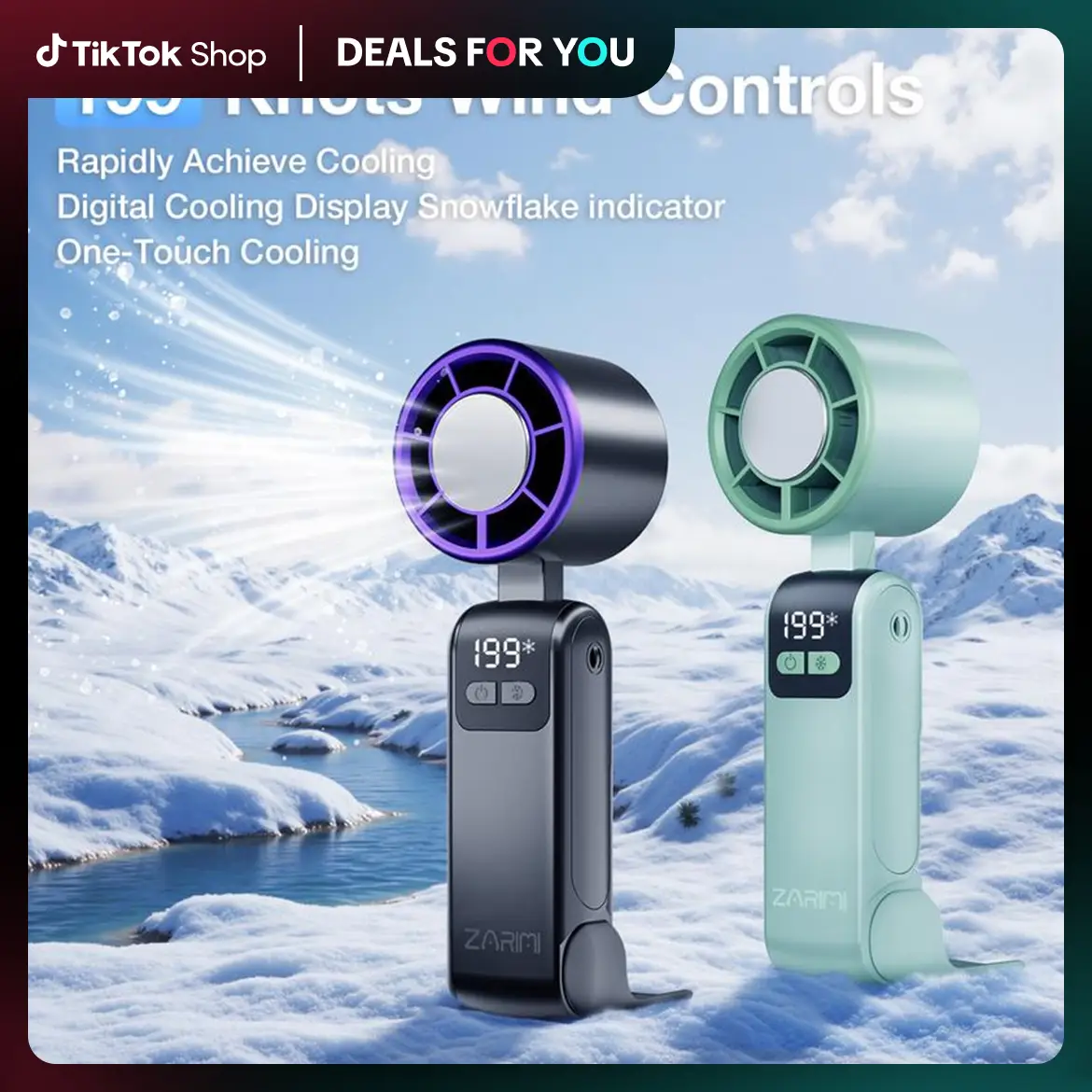 Father's Day Gift ZARIMI Portable Handheld Turbine Fan - 5-Speed Wind Power, Fast Cooling Plate, Digital Display, Type-C Charging, Ideal for Travel an