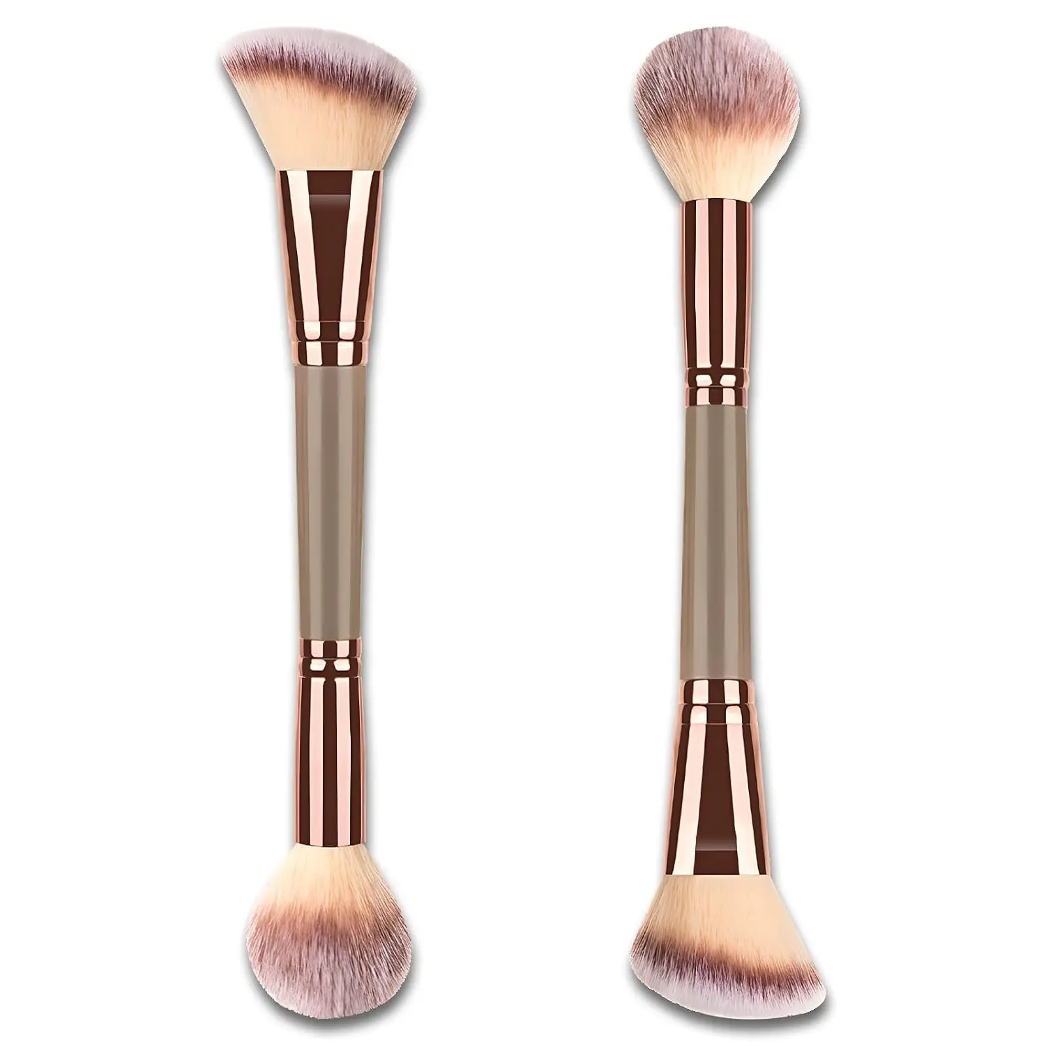 Dual-Ended Multitasker Contoured Foundation Brush - Angled & Round Tops, Shed-Free Bristles Buffer for Blending Liquid, Cream, Powder & Concealer