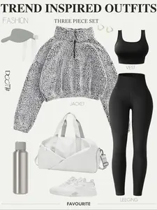 Women's Sportswear Set Fall Winter Warm Fleece Three-Piece Jacket + Sexy Top + Elastic Comfort Yoga Pants Outdoor Training Running Sports Suit Sweatsuit Set Workout Running Outfits