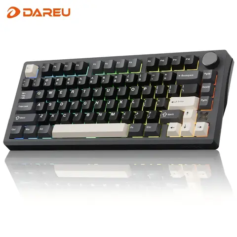 DAREU FLEX75 75% Layout Compact Wireless Mechanical Gaming Keyboard with Knob, Aluminum Plate, Gasket Mount, Tri-Mode, Hot Swap, PBT Keycaps, ARGB Backlit, for Work & Gaming, Compatible with Mac/Win, ARGB Keyboards, Gaming Keyboards