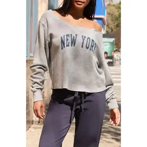 John Galt Women's Erica New York Off-The-Shoulder Waffle Knit Sweatshirt