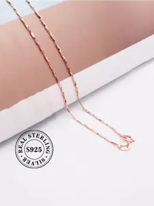 S925 Sterling Silver Fashionable Chain Necklace, Elegant Rose Gold Chain Necklace for Women & Men, Exquisite and Versatile, Suitable for Daily Wear, Rope Chain Necklace