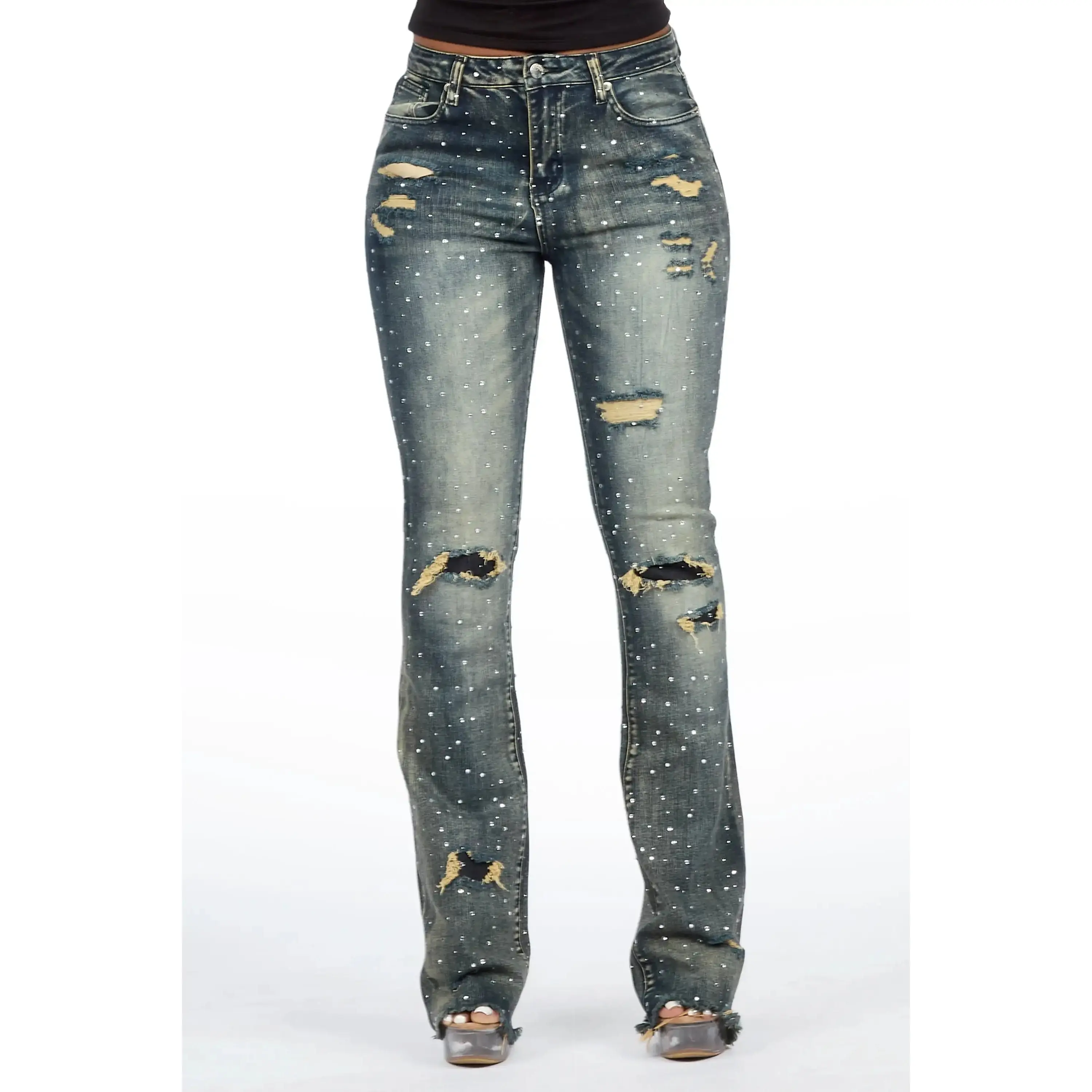 Kelle Tint Wash Rhinestone Stacked Jean
