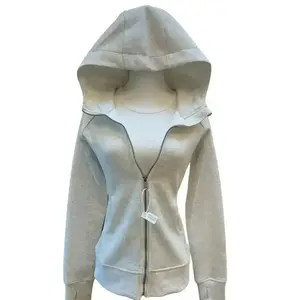 Women's Fleece-Lined Slim-Fit Hoodie Jacket with Embroidered Gold Label Coats Tops Solid Color Long Sleeve Minimalist Casual Wear Womenswear Fitted Basic