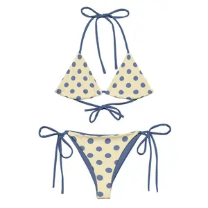 banana blueberry polka dot Bottoms Bikini Set, Triangle Halter Top and Tie Side Bottoms Pastel Beach Outfit, Gift for Anime Lovers, Gift for Women