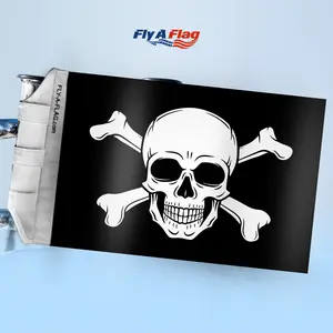 FlyAFlag Jolly Roger Flag Pirate Flag Kit No Drill Mount for Boats Golf Carts ATVs Campers 12 x 18 Rugged Poly Nylon Blend Double Stitched Fade Resistant with Velcro Straps