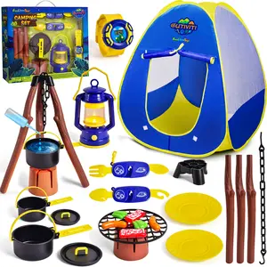 22PCS Camping Play Set with Pop Up Tent and Cooking Accessories for Kids Outdoor Toys Pretend Play Camping Tools Set