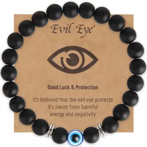 Blue Evil Eye Bracelets,Mens Bracelet,Evil Eye Lucky Bracelet for Protection Blessing,Black Bead Protection Jewelry Handmade Bracelet for Women Men Spiritual Gift