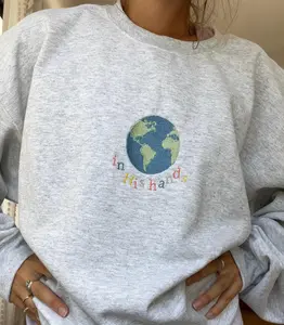 Christian Sweatshirt Embroidered Earth Crewneck Sweatshirt, Gift For Sunday School Teachers