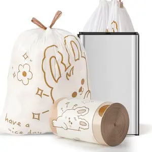 13 Gallon White Bunny Print Style 50 pcs Small Drawstring Trash Bags for Trash Can Liners for Bathroom Kitchen Bedroom Office