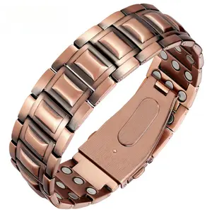 Copper Bracelet for Men,Unique Folding Clasp Wristband Brazaletes with Adjustment Tool and Jewelry Gift Box Elegant Minimalist Bangle Adjustable Cuff
