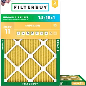 Filterbuy 14x18x1 Air Filter (2-Pack), Pleated MERV 11 Allergen Defense HVAC AC Furnace Air Filters (Actual Size: 13.50 x 17.50 x 0.75 Inches)