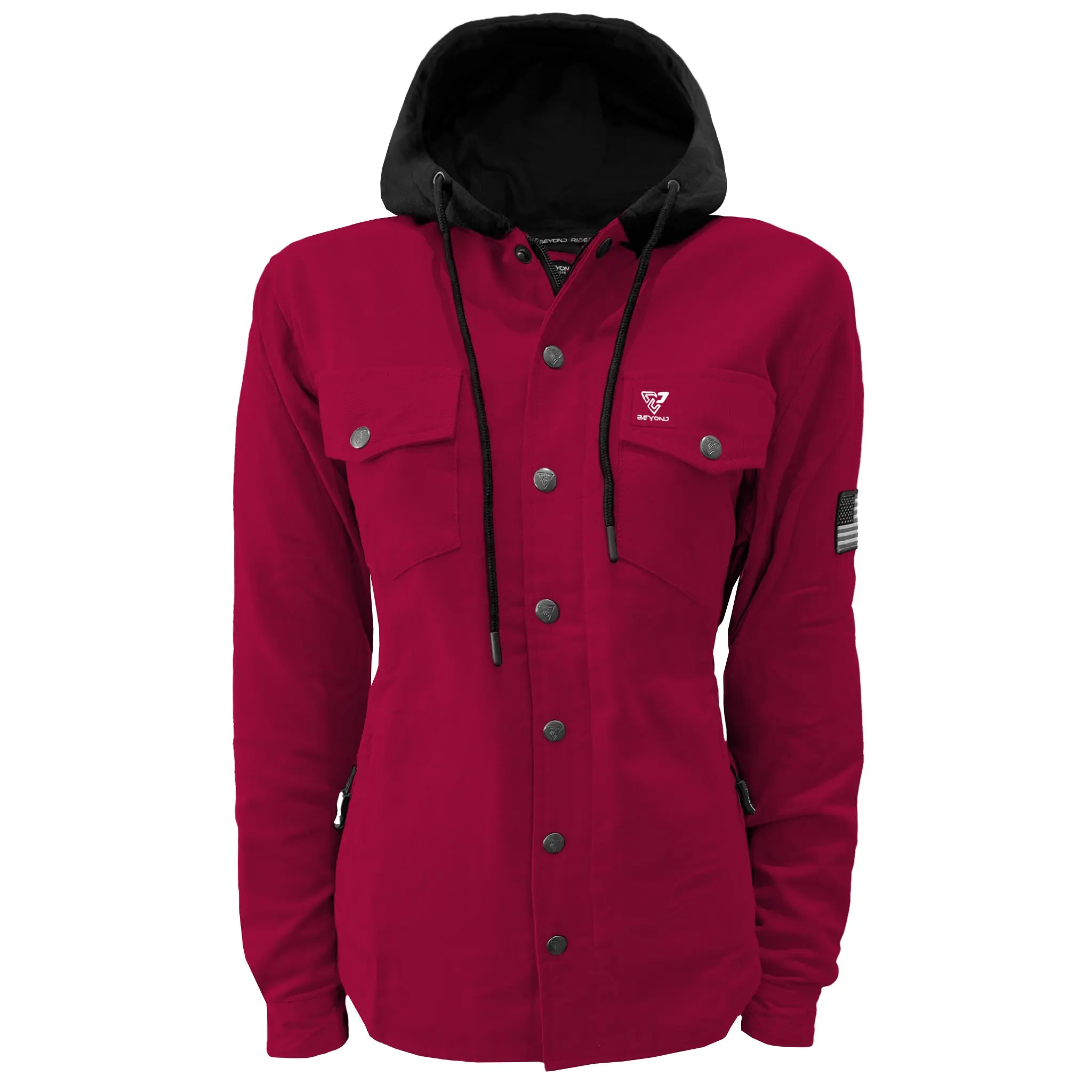 Protective Flannel Hoodie For Women - Red Maroon Solid