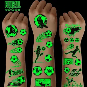 10 Sheets Football Tattoos Soccer Ball Luminous Temporary Tattoos, Temporary Fake Tattoo, Glow In The Dark Soccer Football Pattern Football Party Favor Decoration, For Birthday Party Bag & Stocking Fillers For Music Festival, Tattoo Stickers