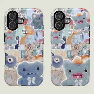 Screech & Gaptooth Mcgoo Blue Fuggler Phone Case | Pastel Plushcore Weirdcore Aesthetic | Cute Vintage Scrapbook Phone Cover | Cover for IPhone 17 16 15 14 13 12 SE Max Pro Samsung galaxy Ultra 21 22 23 24 25 OZM