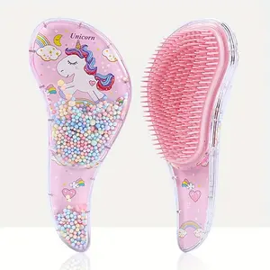 Unicorn Design Hair Brush, 1 Count Cute Cartoon Animal Design Hair Comb with Beads, Heatless Hair Styling Tool for Women & Girls