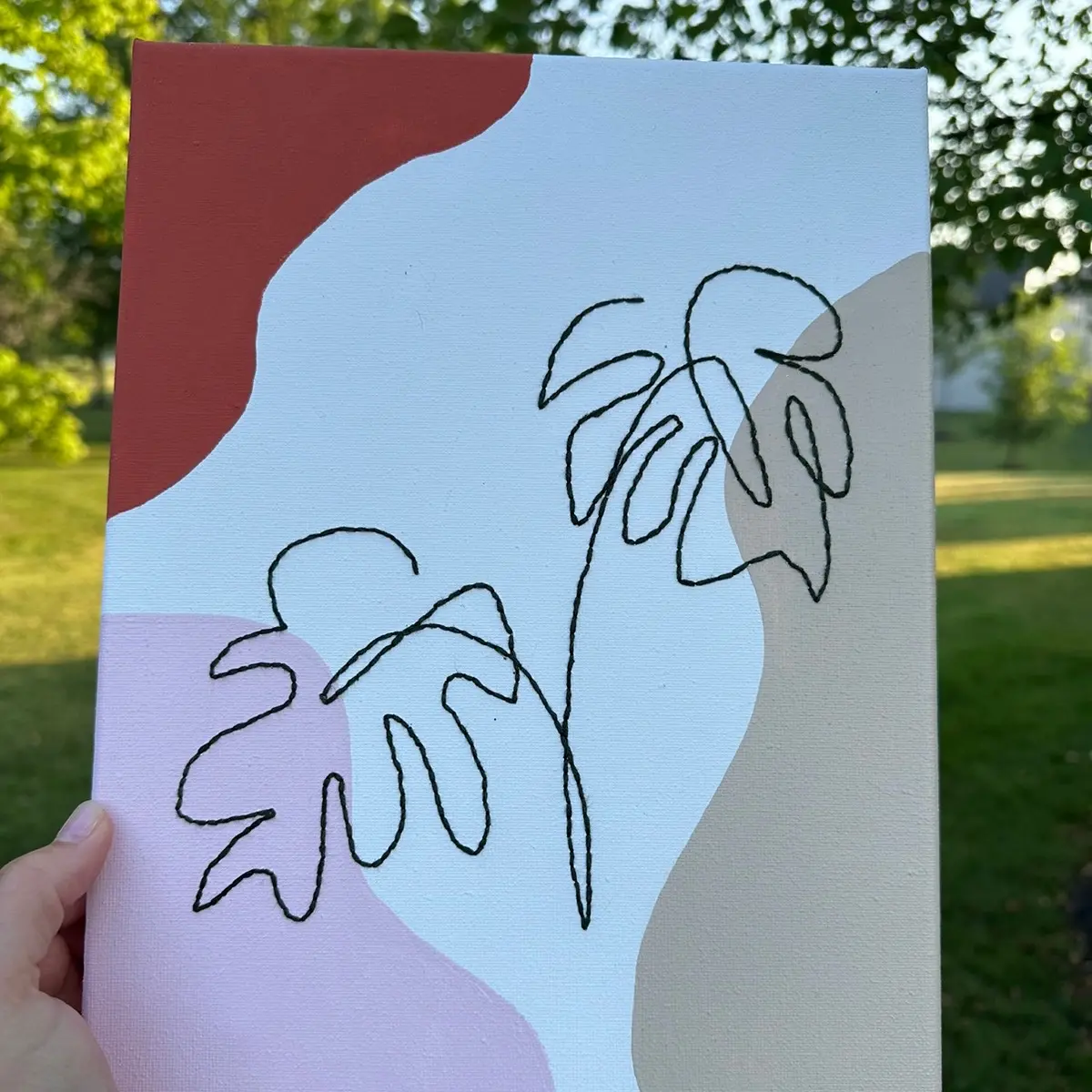 Embroidered canvas line art // Wall-mounted Modern Bedroom