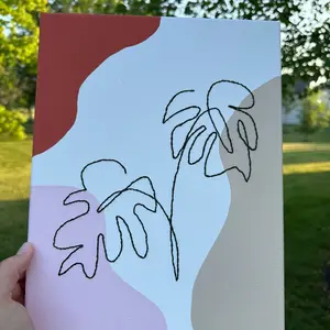 Embroidered canvas line art // Wall-mounted Modern Bedroom