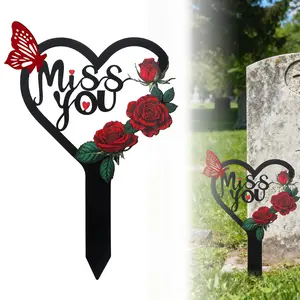 Heart Memorial Plaque Grave Marker for Cemetery,Memorial Grave Markers Cemetery Decorations, Metal Grave Markers Plaque Sympathy Garden Stake (13in)