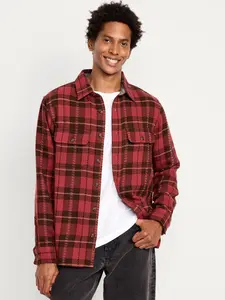 Old Navy Men's Loose Fit Textured Plaid Pocket Shirt