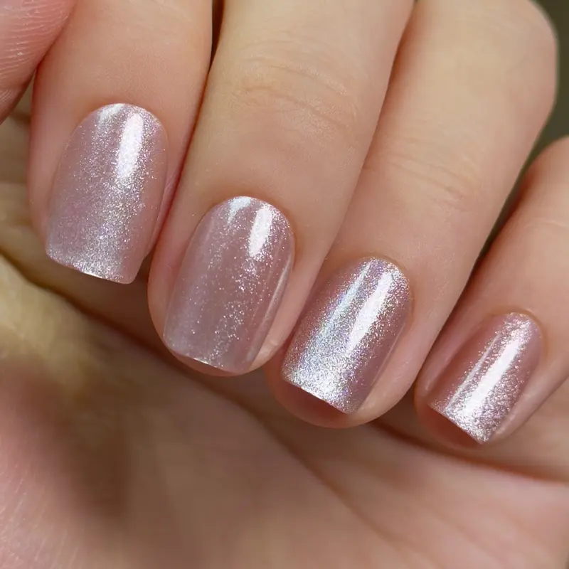 Nude-Pink Crystal Glitter Press-On Nails | CurvLife Nail | 24pcs Short Oval Fake Nails | Glossy Nude-Pink with Sparkles | Easy Apply, Comfortable & Long-Lasting | Perfect for Daily Errands, Office Receptions, Bridal Showers & Elegant Events