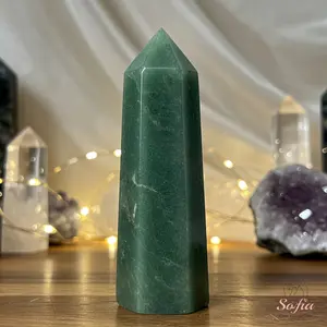 Natural Green Aventurine Gemstone Crystal Tower Single Point Wand Aventurine Stone Obelisk Mineral Specimen Home Desk Meditation Decoration
