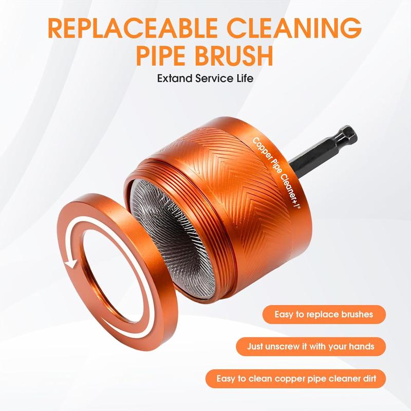 1/2" and 3/4" Copper Pipe Cleaner,Pipe Cleaner Tool with 1/4 Hex Shank,Tube Brush for with 2Pcs Replaceable Brushes,for Rust,Stains,on Copper Pipes