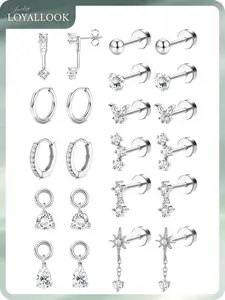 LOYALLOOK Hypoallergenic Flat Back Earrings Cartilage - Gold Silver Earring Stacks Surgical Stainless Steel Helix Tragus Conch Flatback Stud Hoop Earring Sets for Sensitive Ears Women Trendy Gift