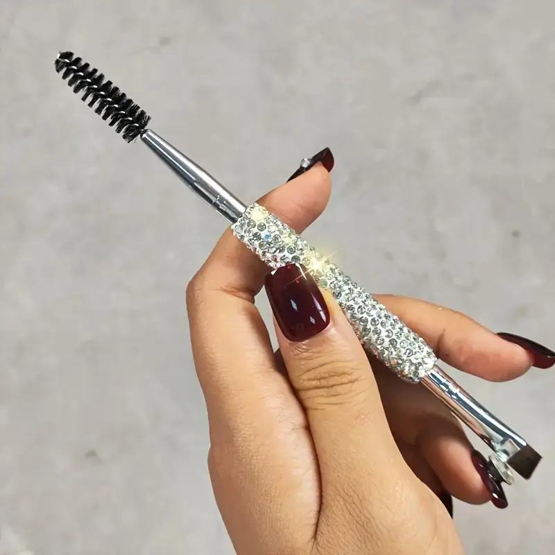 Luxury Dual-Ended Makeup Brush with Sparkling Rhinestone Handle, Nylon Bristles for Eyebrows & Eye Liner, Portable Travel Set, Eyeliner Brush Set, Eyebrow Brushes, Makeup Tool, Cosmetic Tools, Beauty Equipment