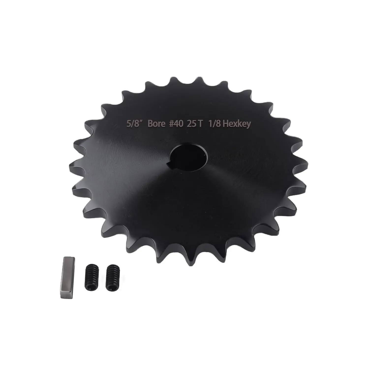 #40 Sprocket 25T 5/8" Bore Hardened Black Oxide | 1045 steel hardened teeth, black oxide finish, stepped bore with 2 set screws & key. For ANSI #40 roller chain.