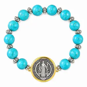 Saint Benedict turquoise bead bracelet