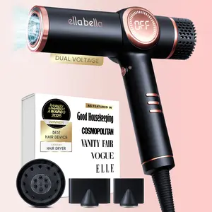 ELLA BELLA Professional Ionic Hair Dryer with Diffuser Dual Voltage Negative Ion Blow Dryer for All Hair Types Intelligent Heat Control Rapid Drying Lightweight Low Noise