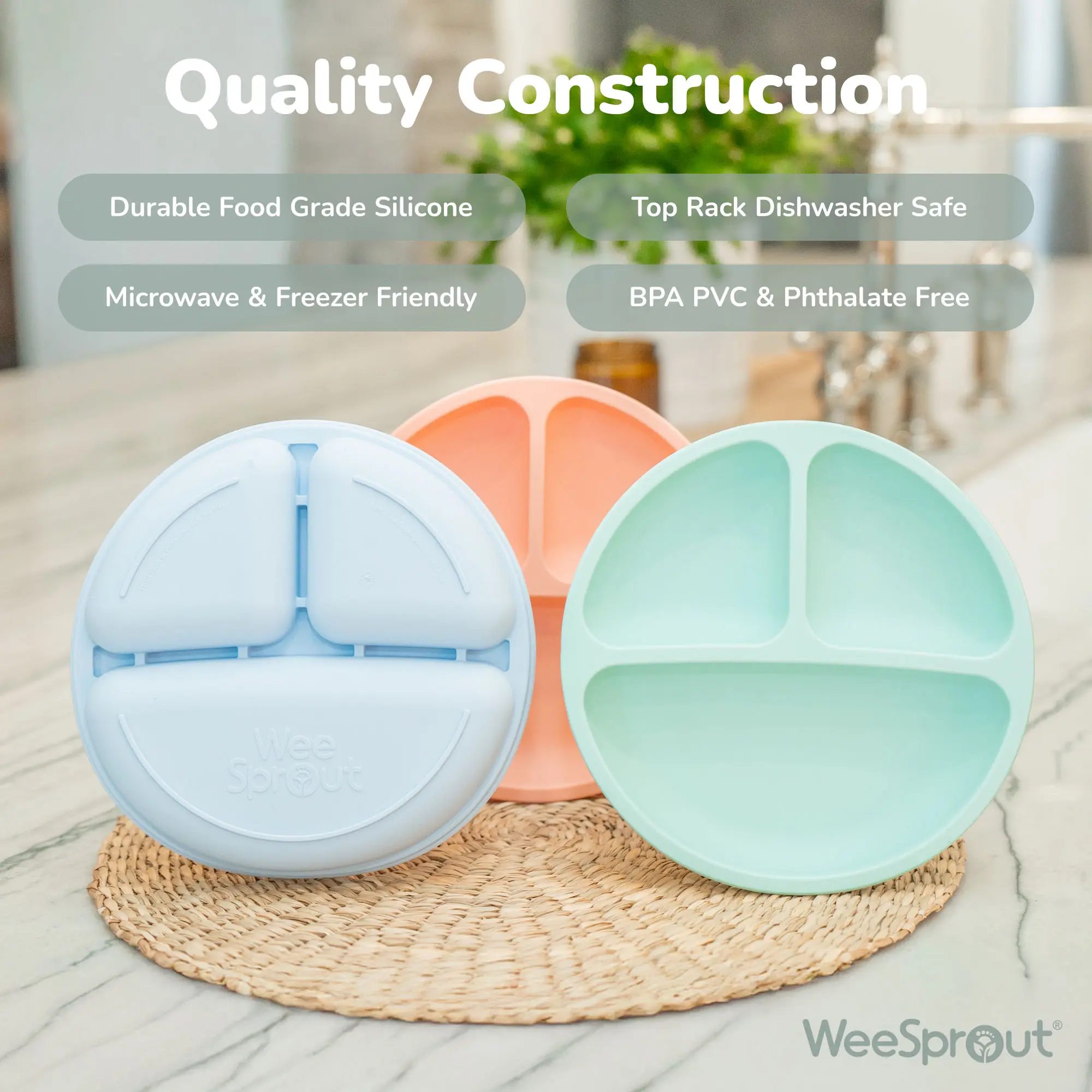 WeeSprout Baby Plates with Lids, Food Grade Silicone Divided Plates for Kids - 3 Pack WeeSprout Baby Plates with Lids, Food Grade Silicone Divided Plates for Kids - 3 Pack