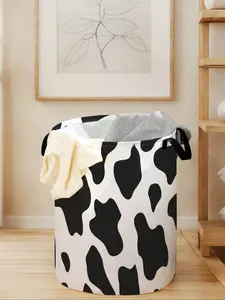 Cow Print Laundry Basket with Handle, Laundry Hampers, Durable Foldable Clothes Storage Bin, Large Capacity Toy Organizer for Home Use